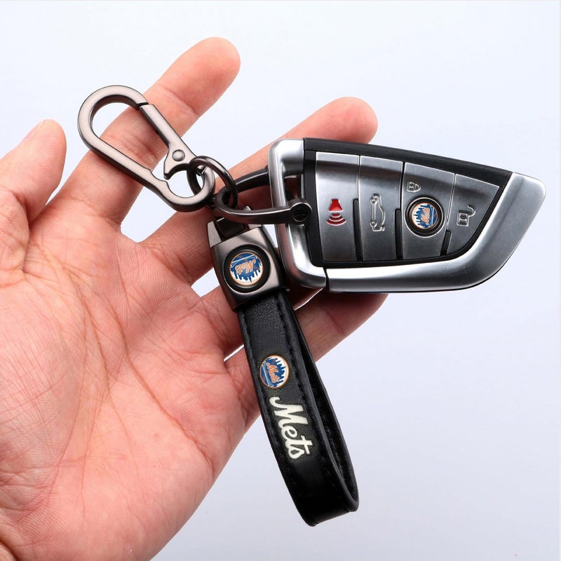 EMIJOY Car Keychain Keyring for NY Mets Baseball Fans,New York Mets Accessories Women/Men's Keychains for Vehicles,Leather Key Ring Lanyard for Car Key Fob Holder,Key Fob Keyring Replacement - Image 2